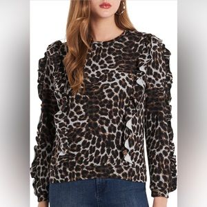 1.State Ruffle Leopard Print Sweatshirt